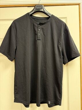 American Dream Clubhouse Legacy Henley Button Up Short Sleeve Shirt Black XL